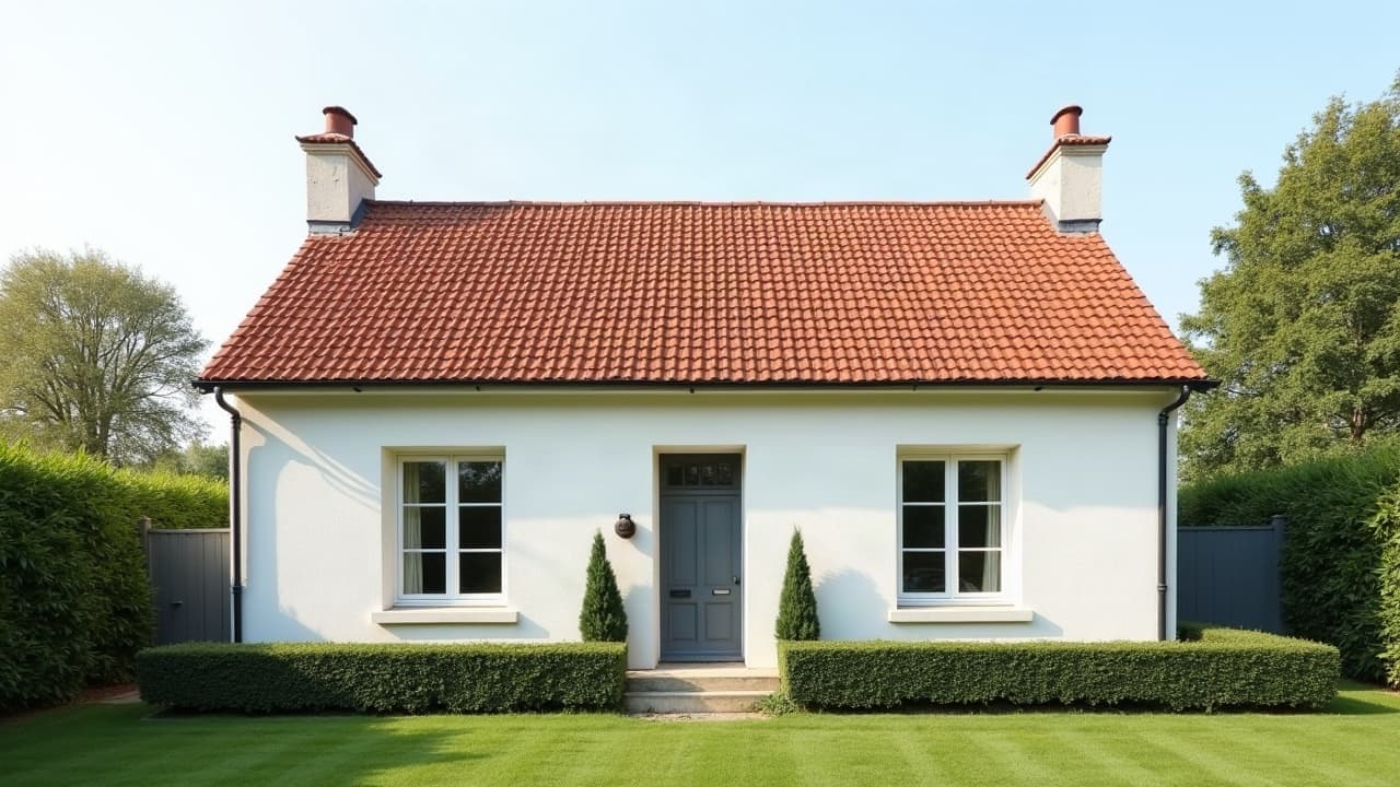 Pavillon de la couronne rémoise avec toiture neuve en tuiles posée après désamiantage, aucune personne visible